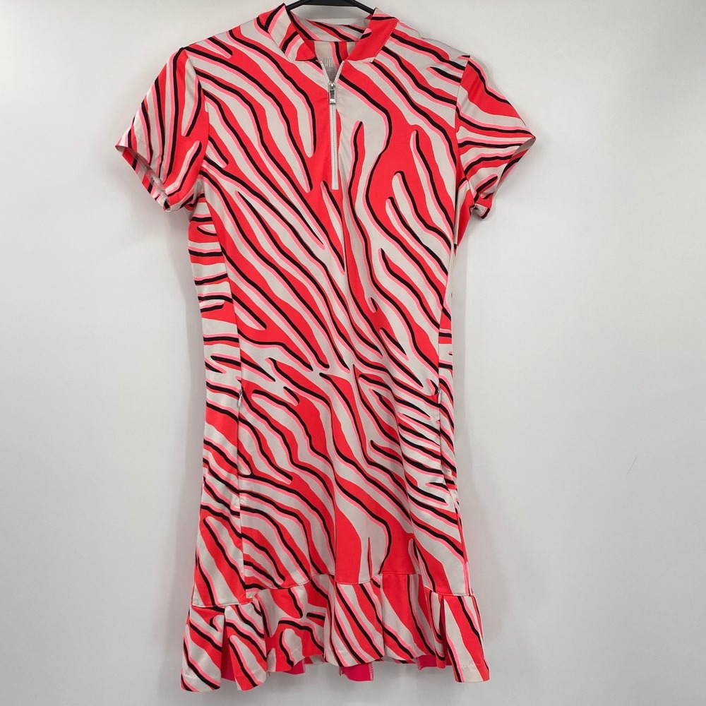 Tail Activewear Womens XS Pink Orange Zebra Print Golf Tennis Dress Ruffle Hem